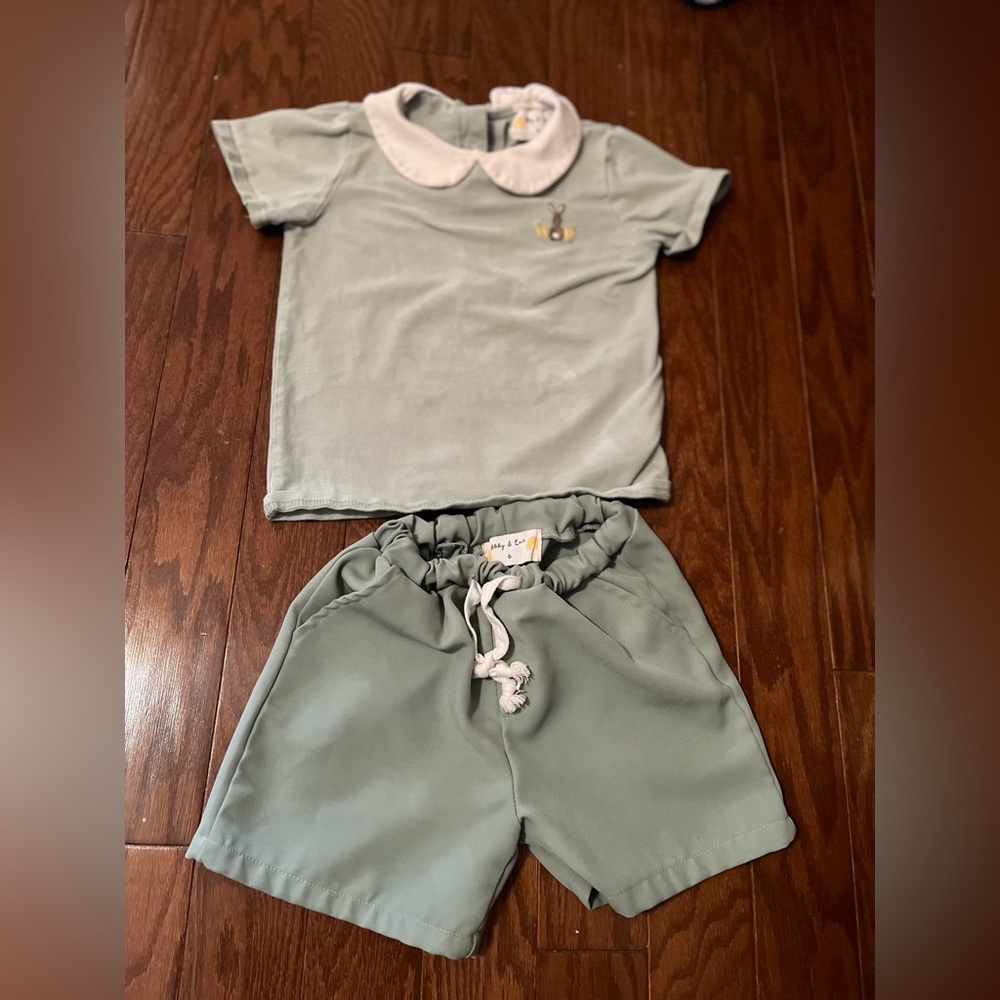 Green Toddler Outfit with Peter Pan Collar